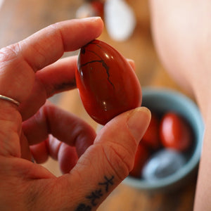 Red Jasper Yoni Egg in Hand